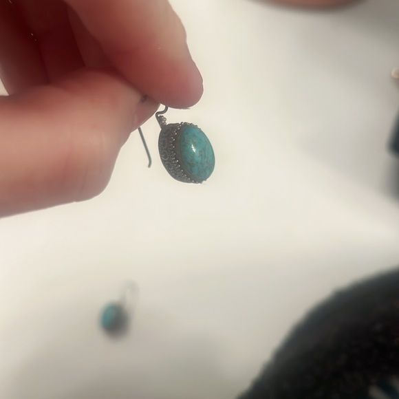 Authentic turquoise and sterling silver gorgeous earrings 1” - Picture 2 of 3